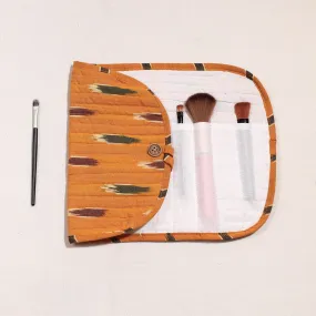 Orange - Ikat Fabric Multipurpose Segmented Make-up Brush Wrap Pouch/Case