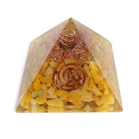 Orgone Pyramid Gemstone Pyramid with Engraved Reiki Symbols for Energy Generator Healing Balancing Aura Cleansing EMF Protection Spiritual Meditation (Yellow Quartz)