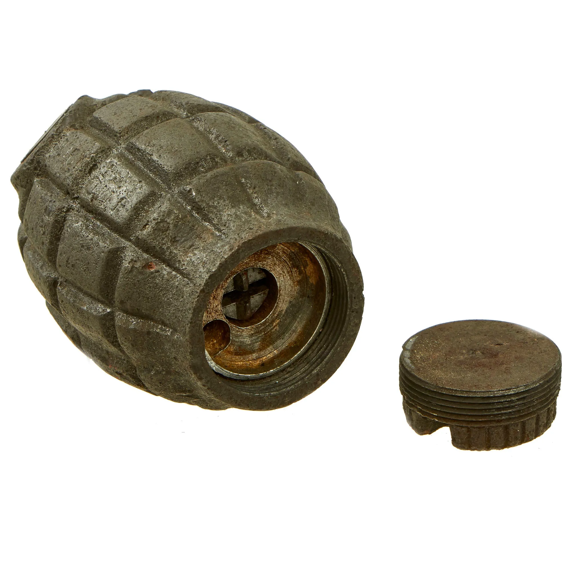 Original British WWI / WWII Inert Mills Bomb No. 5 MKI Grenade by J.M. Doughty & Sons Ltd - Matching Maker on all Components