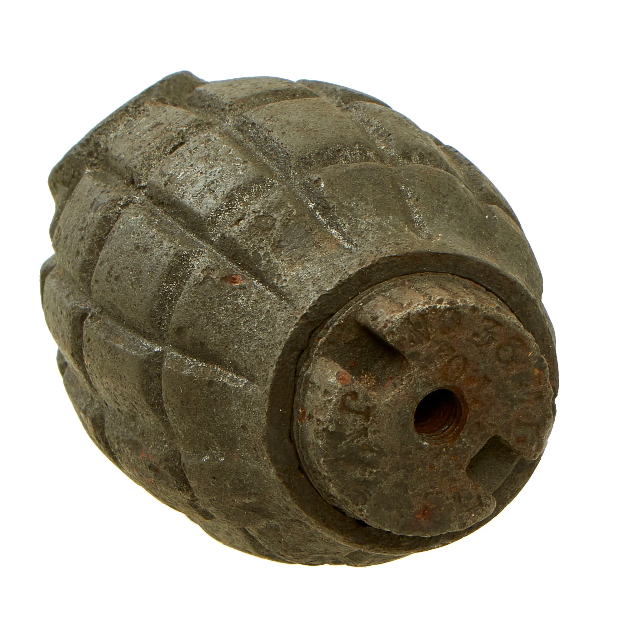 Original British WWI / WWII Inert Mills Bomb No. 5 MKI Grenade by J.M. Doughty & Sons Ltd - Matching Maker on all Components