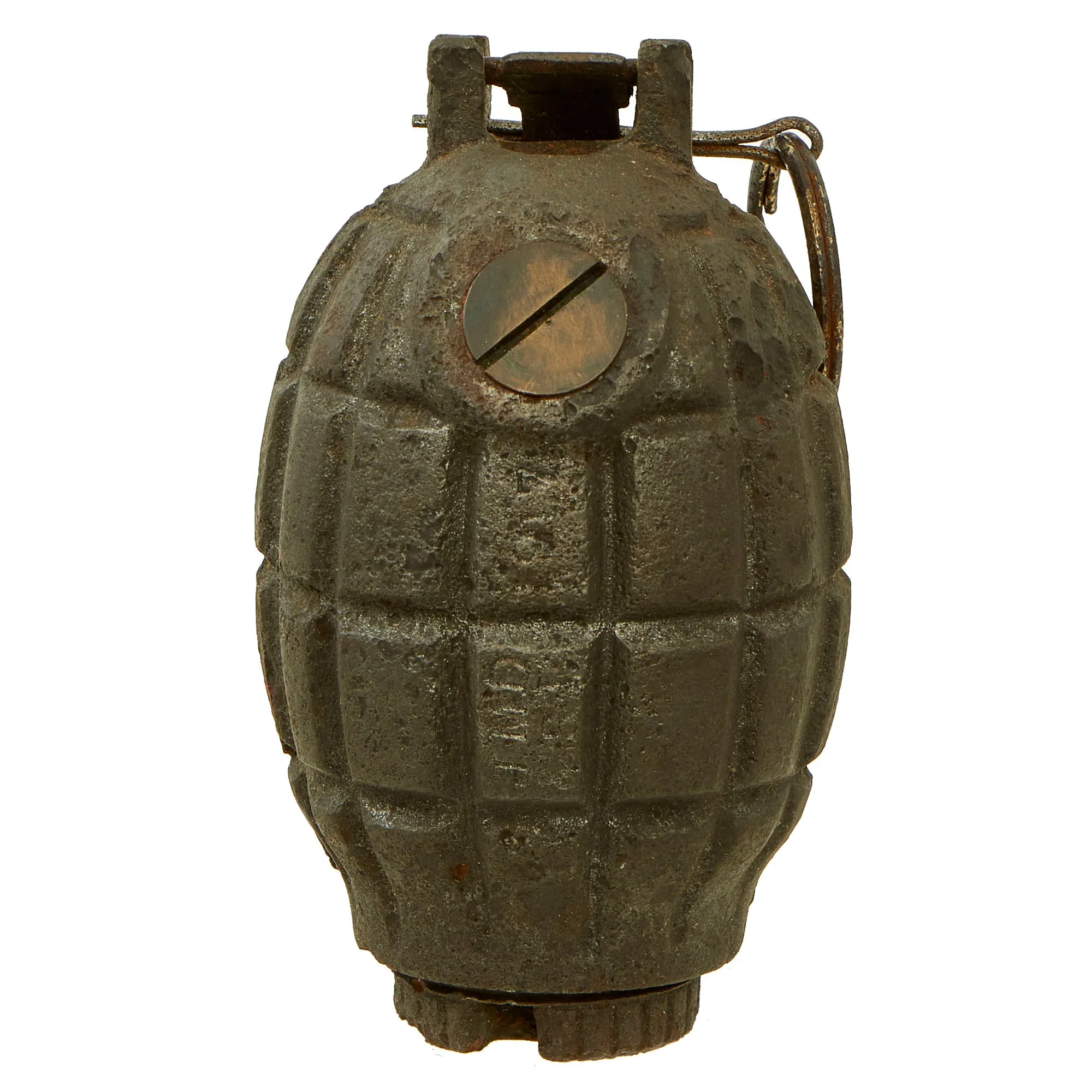 Original British WWI / WWII Inert Mills Bomb No. 5 MKI Grenade by J.M. Doughty & Sons Ltd - Matching Maker on all Components
