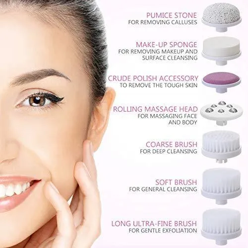 PIXNOR Facial Cleansing Brush [Newest 2020], Waterproof Face Spin Brush with 7 Brush Heads for Deep Cleansing, Gentle Exfoliating, Removing Blackhead, Massaging