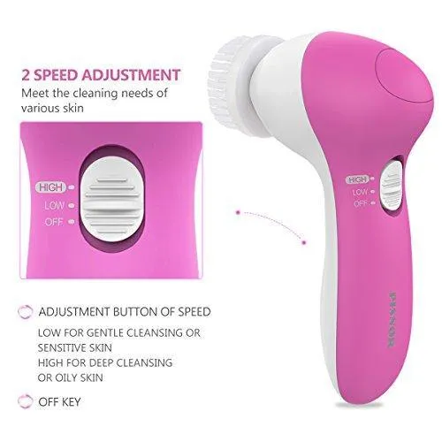 PIXNOR Facial Cleansing Brush [Newest 2020], Waterproof Face Spin Brush with 7 Brush Heads for Deep Cleansing, Gentle Exfoliating, Removing Blackhead, Massaging