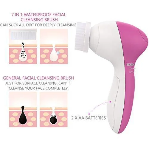 PIXNOR Facial Cleansing Brush [Newest 2020], Waterproof Face Spin Brush with 7 Brush Heads for Deep Cleansing, Gentle Exfoliating, Removing Blackhead, Massaging
