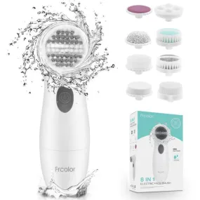 Portable 8 In 1 Waterproof 360 Degree Skin Friendly  Electric Facial Cleansing Brush With 2 Speed Modes