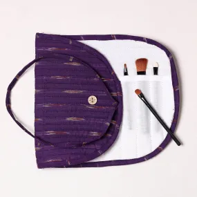 Purple - Ikat Fabric Multipurpose Segmented Make-up Brush Wrap Pouch/Case