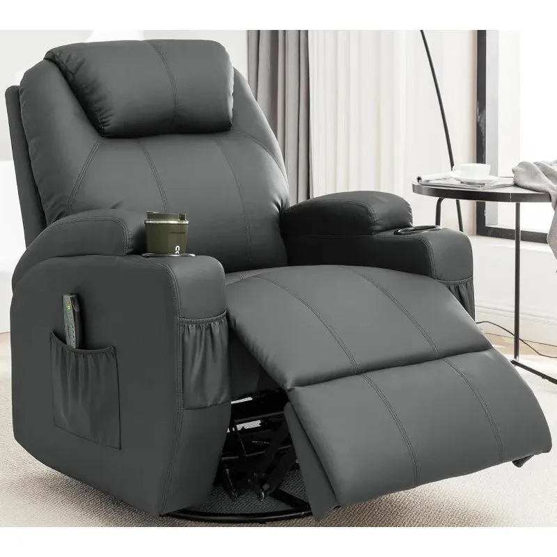 Recliner Chair, Rocking Chair with Massage and Heat, 360° Swivel Recliner Chairs for Adults, Rocker Manual Recliner