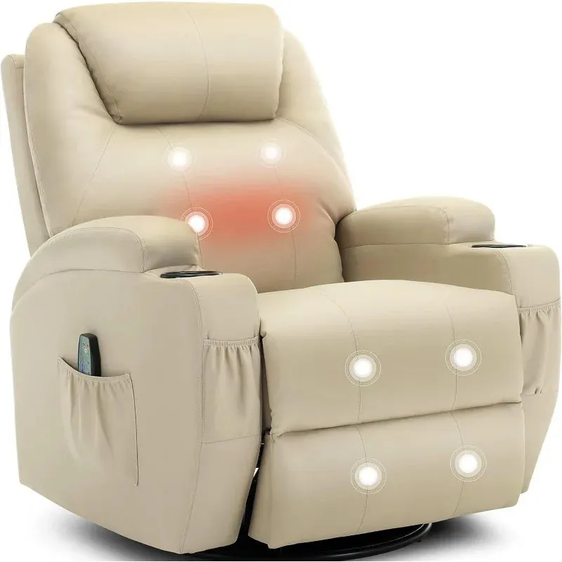 Recliner Chair, Rocking Chair with Massage and Heat, 360° Swivel Recliner Chairs for Adults, Rocker Manual Recliner