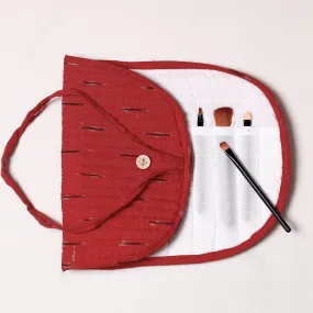 Red - Ikat Fabric Multipurpose Segmented Make-up Brush Wrap Pouch/Case