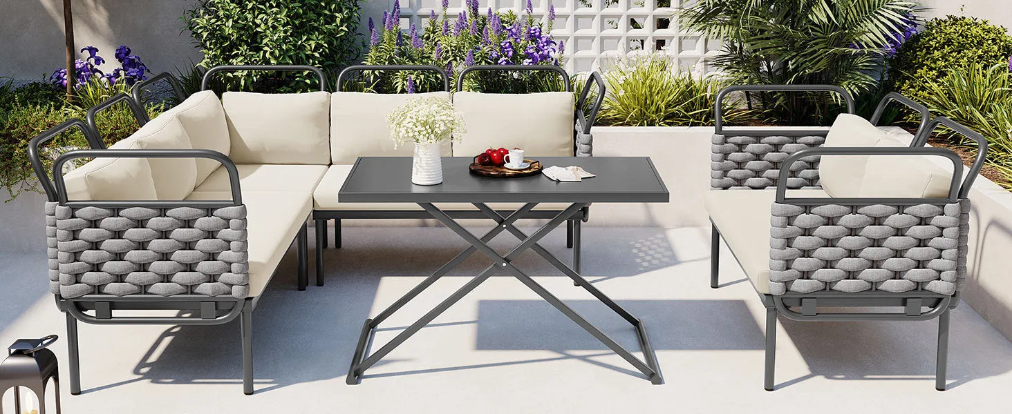 Rocio 5 Pc Patio Woven Rope Sectional Sofa Set - Gray Beige