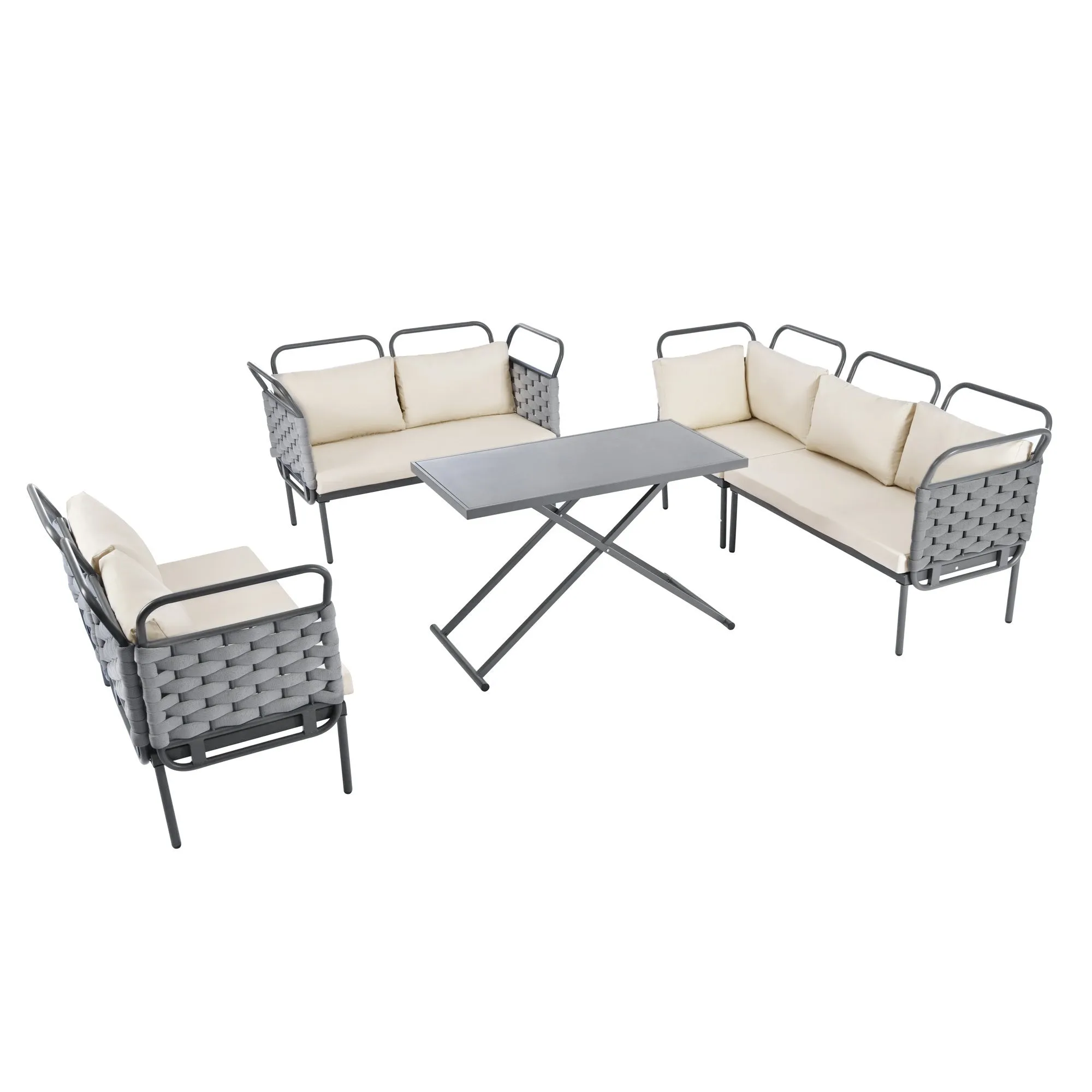 Rocio 5 Pc Patio Woven Rope Sectional Sofa Set - Gray Beige