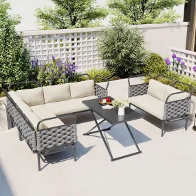 Rocio 5 Pc Patio Woven Rope Sectional Sofa Set - Gray Beige
