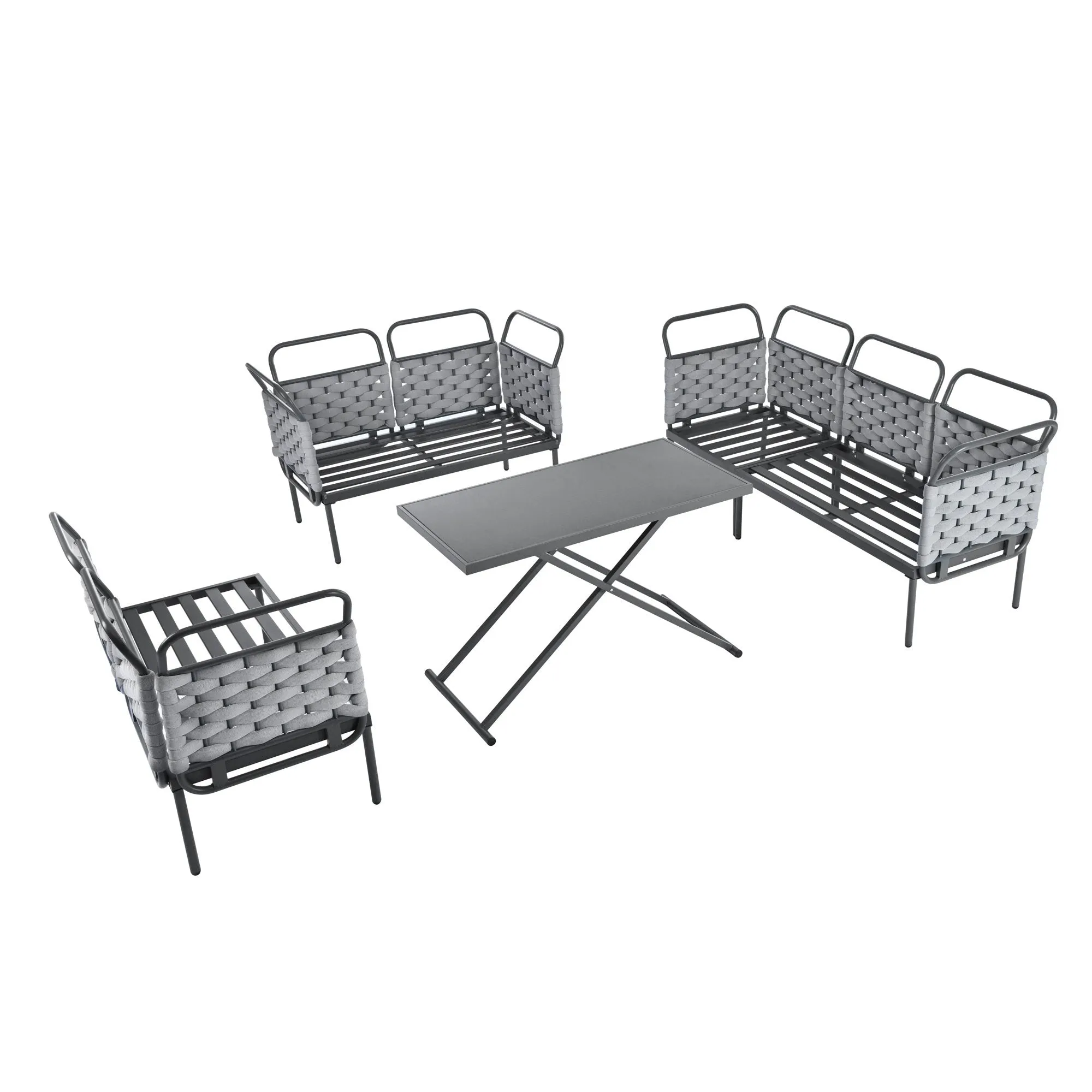 Rocio 5 Pc Patio Woven Rope Sectional Sofa Set - Gray Beige