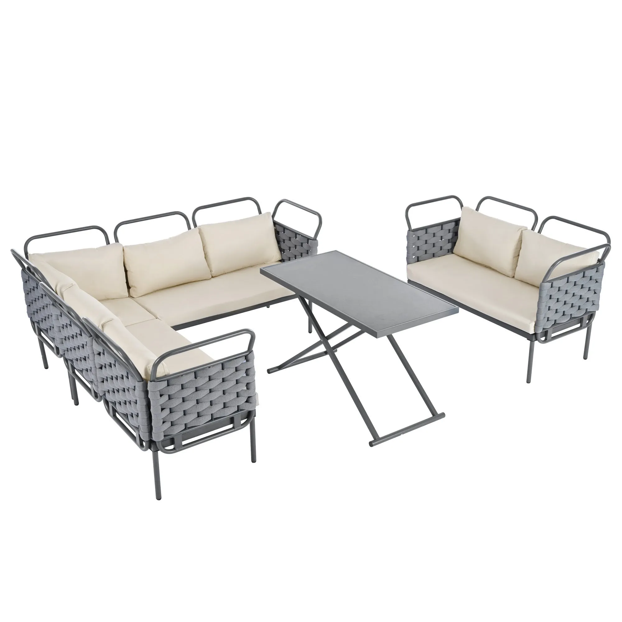 Rocio 5 Pc Patio Woven Rope Sectional Sofa Set - Gray Beige