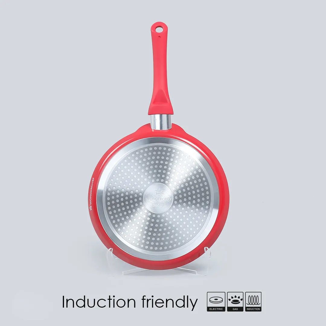 Royal Velvet 28cm Non-stick Dosa Tawa, Induction bottom, Soft-touch Handle, Virgin Grade Aluminium, PFOA/Heavy metals free, 3mm, 2 years warranty, Red