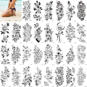 Set of 30 Flower Temporary Tattoo Sticker Beautiful Floral Fake Tattoo