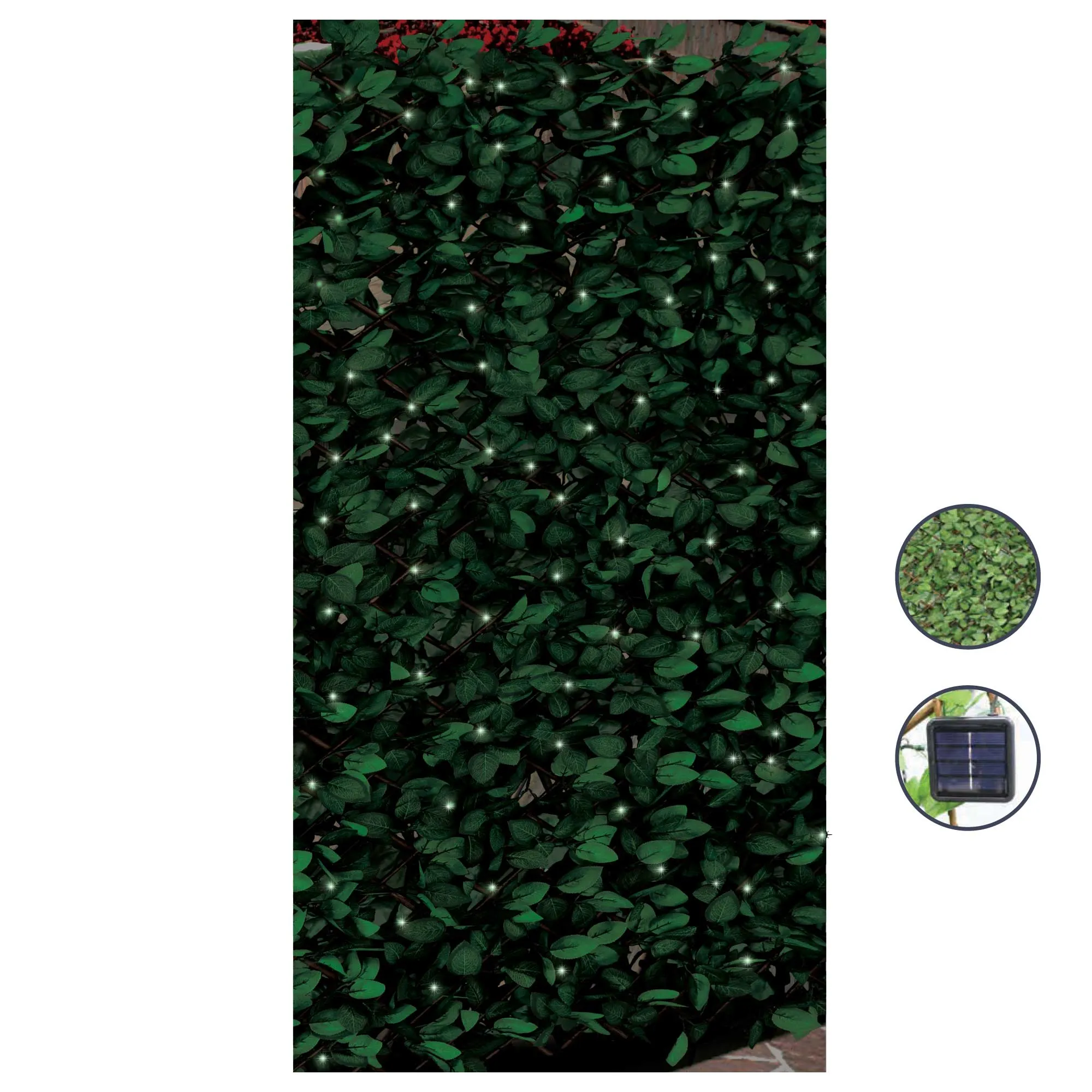 Silver & Stone Expanding Solar Ivy Trellis with Artificial Leaves 90cm x 180cm