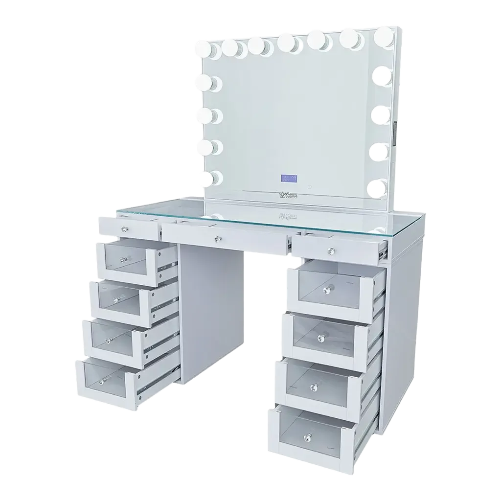 Slaystation 2.0 Hollywood Makeup Vanity Clear Drawers - White
