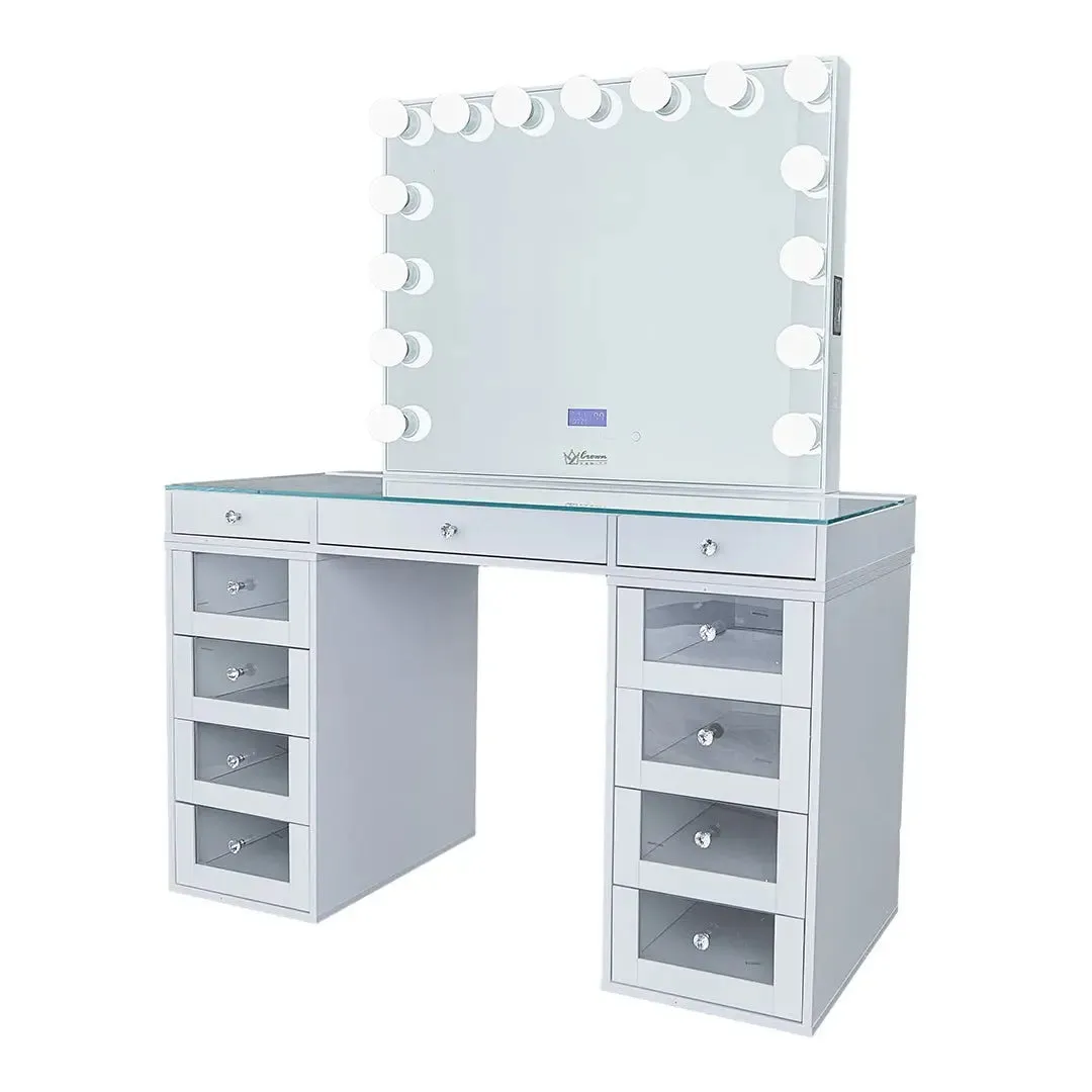 Slaystation 2.0 Hollywood Makeup Vanity Clear Drawers - White