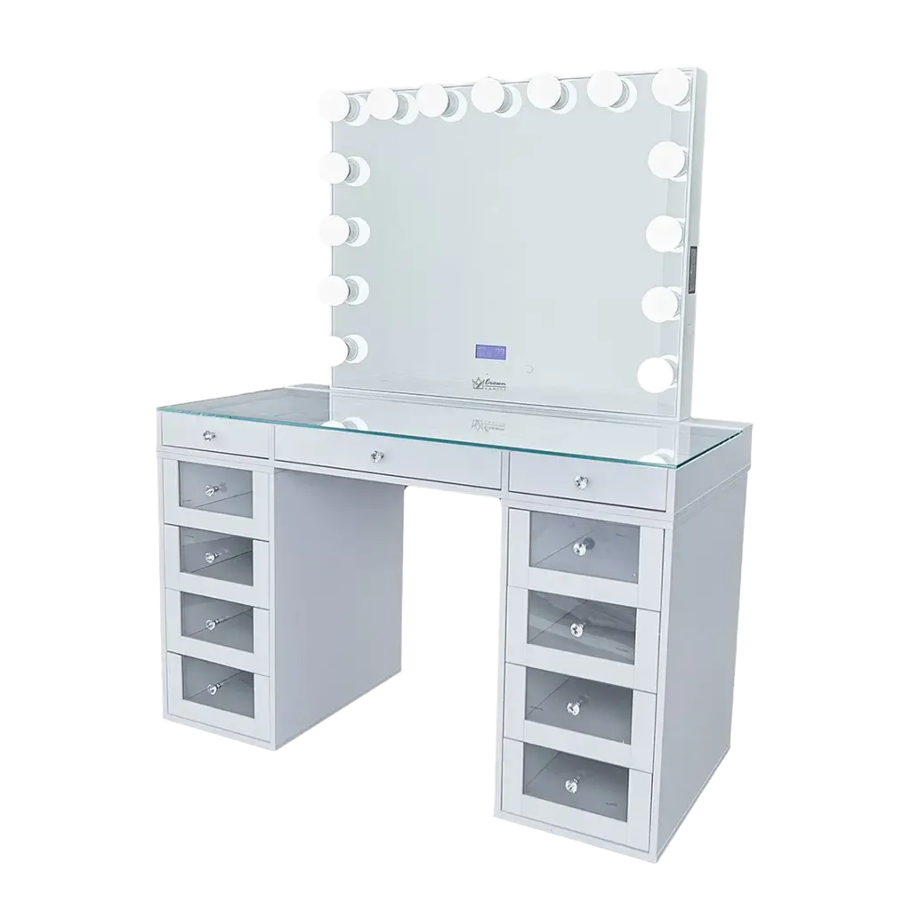 Slaystation 2.0 Hollywood Makeup Vanity Clear Drawers - White