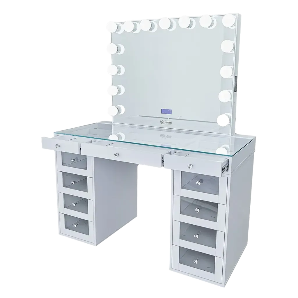 Slaystation 2.0 Hollywood Makeup Vanity Clear Drawers - White