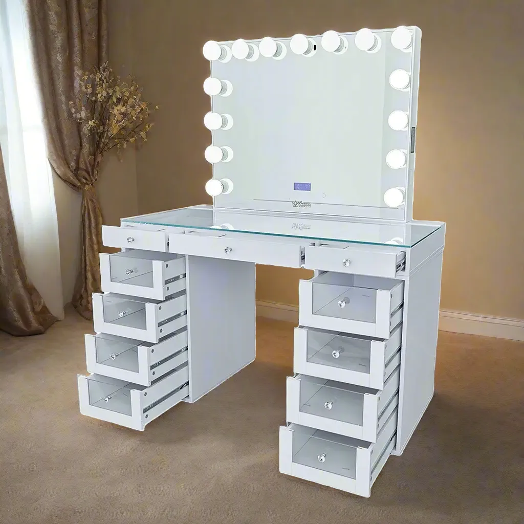 Slaystation 2.0 Hollywood Makeup Vanity Clear Drawers - White