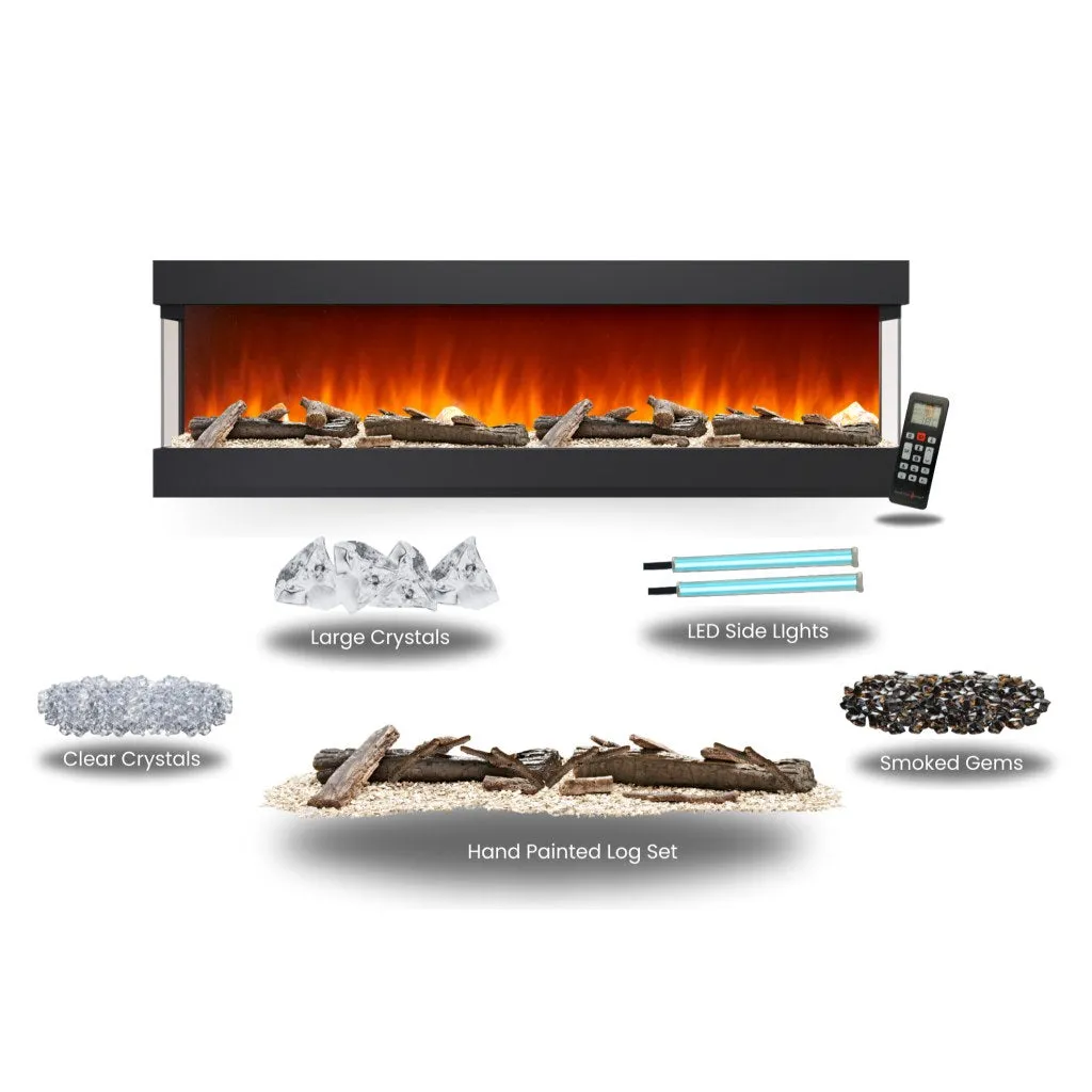 Spectrum Series 72 Inch 3 Sided Panoramic HD  Media Wall Electric Fire Insert (182.8cm)