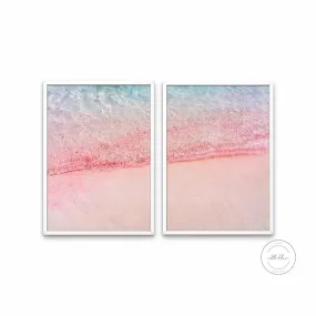 Split Pink Sand Beach Two Piece Wall Art INSTANT DOWNLOAD Art Prints, Coastal Decor, Ocean Waves Print, Beach Photography, Multi Panel Wall Art