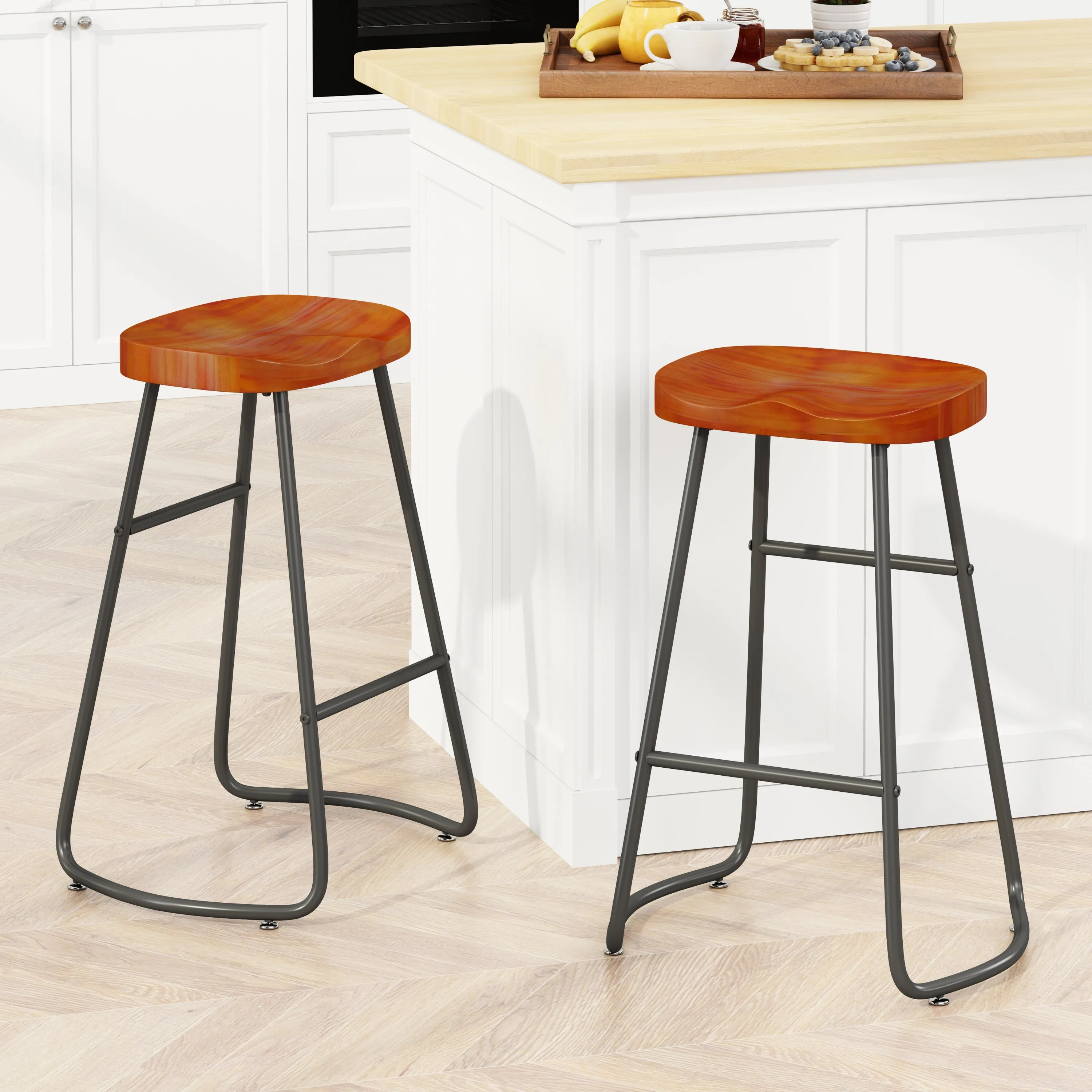Stylish and Minimalist Bar Stools - Brown Set of 2