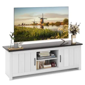 Tangkula 2 Doors TV Stand for TVs up to 65", 57" TV Console Table with 2 Cabinets & Open Shelves