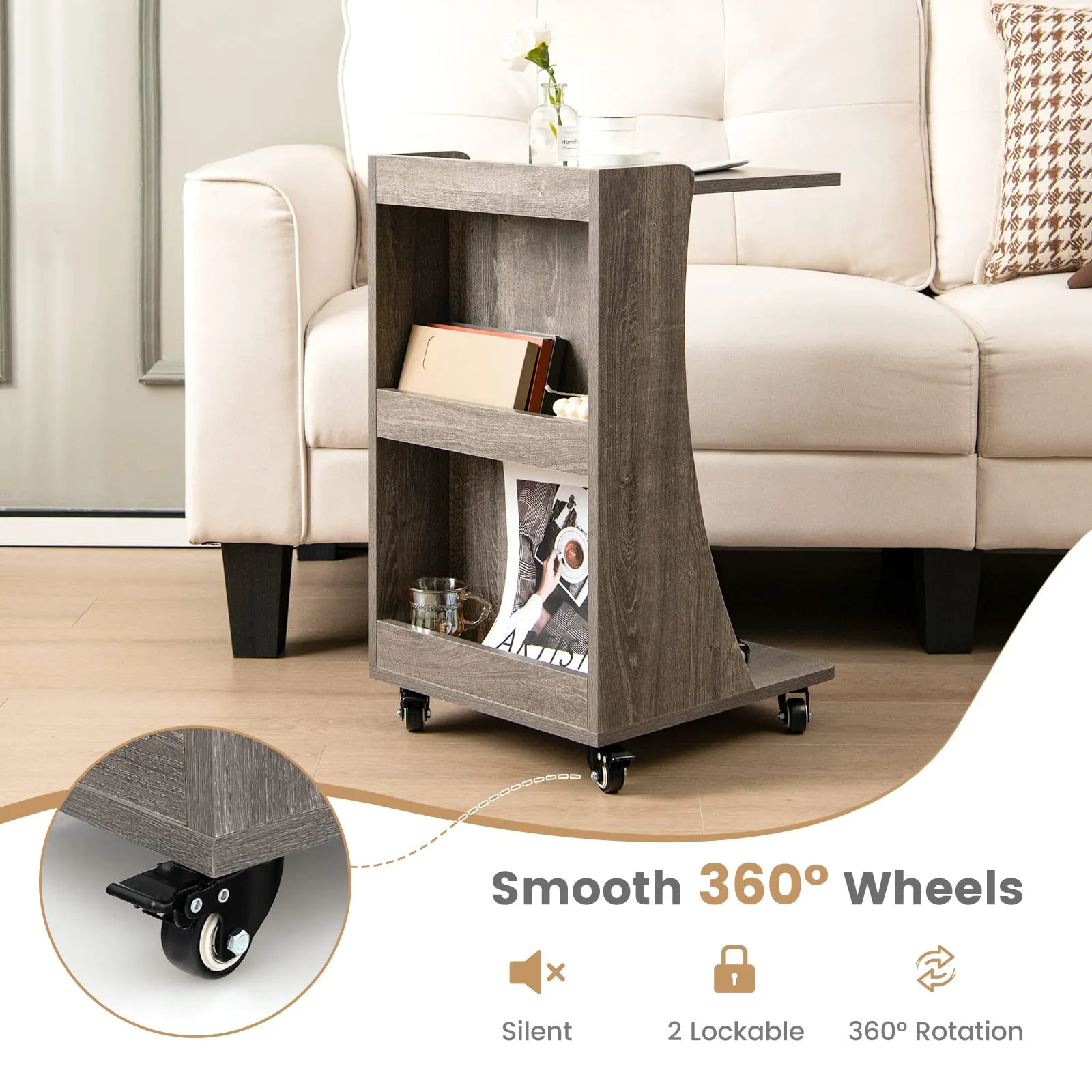 Tangkula C-Shaped End Table