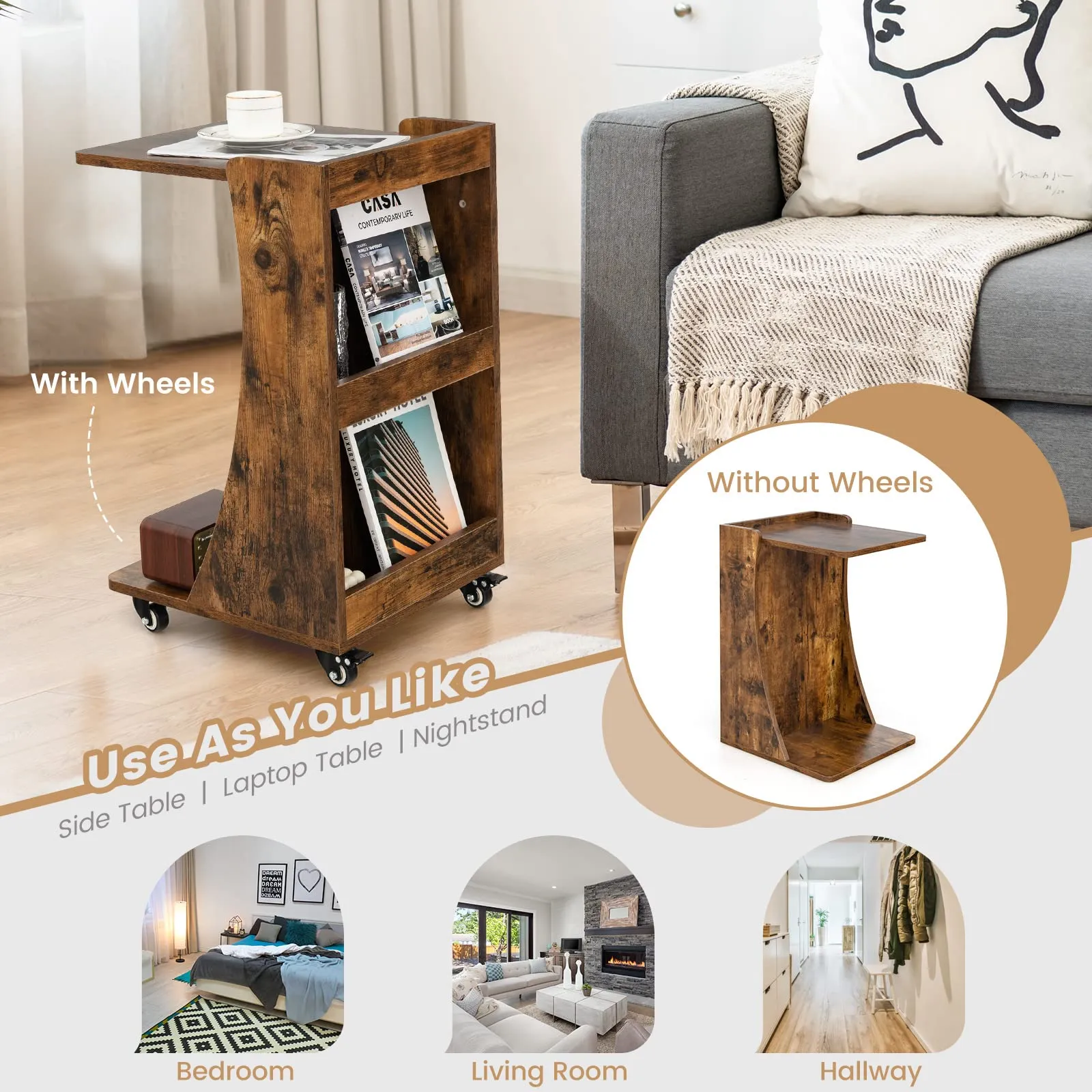 Tangkula C-Shaped End Table