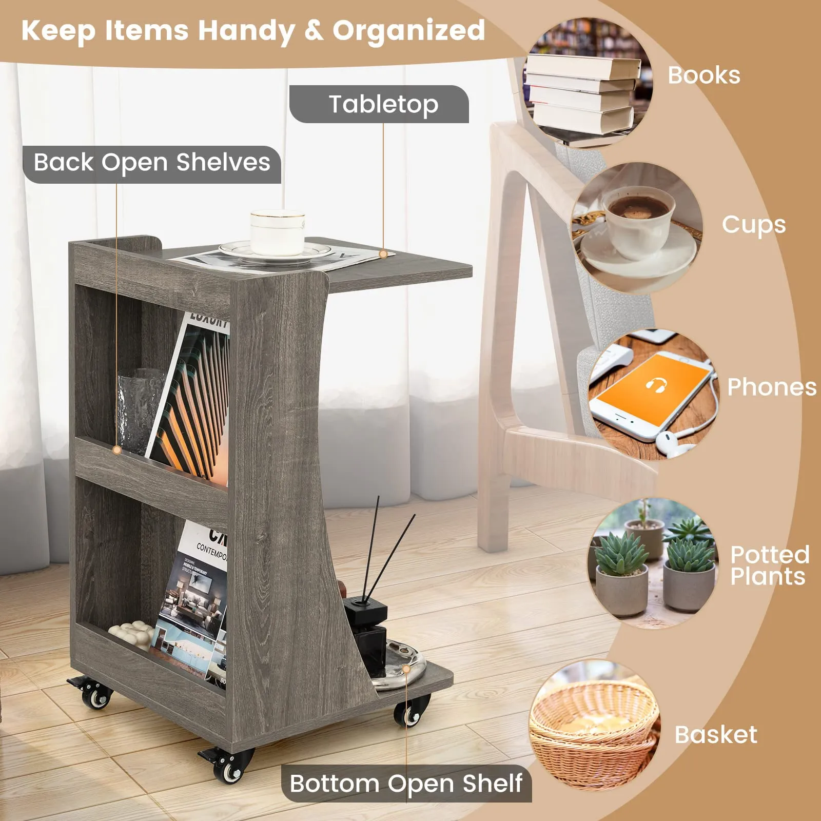 Tangkula C-Shaped End Table