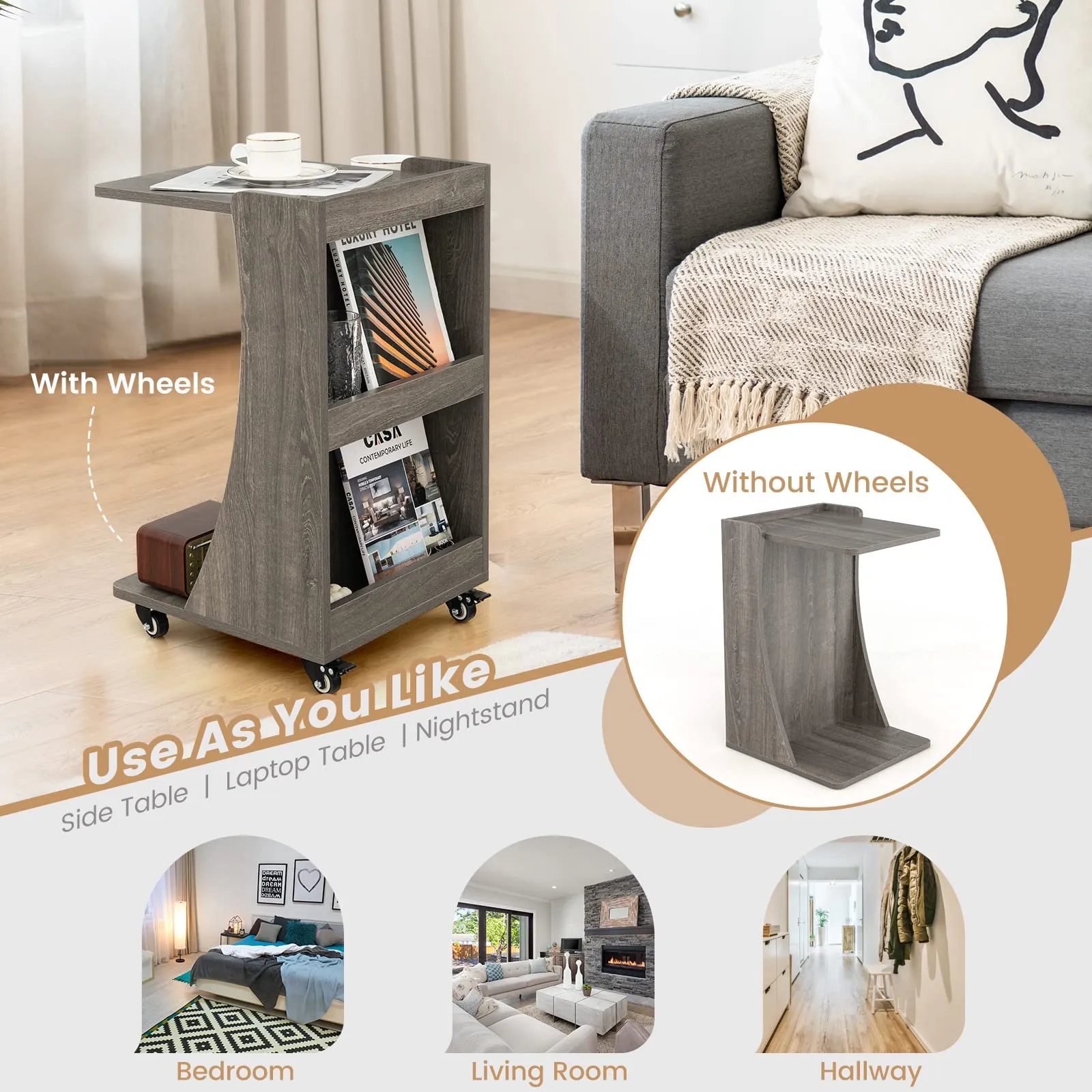 Tangkula C-Shaped End Table