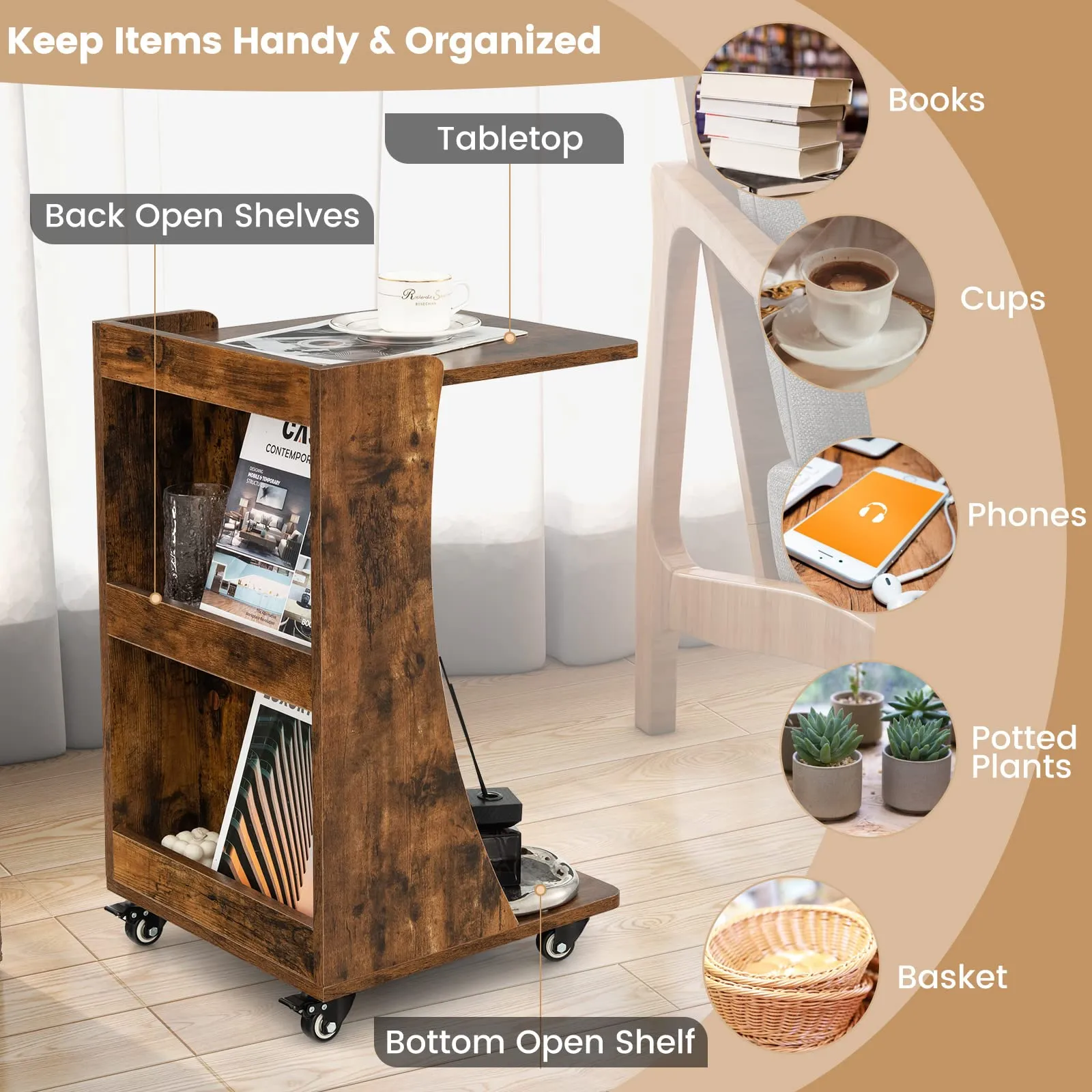 Tangkula C-Shaped End Table