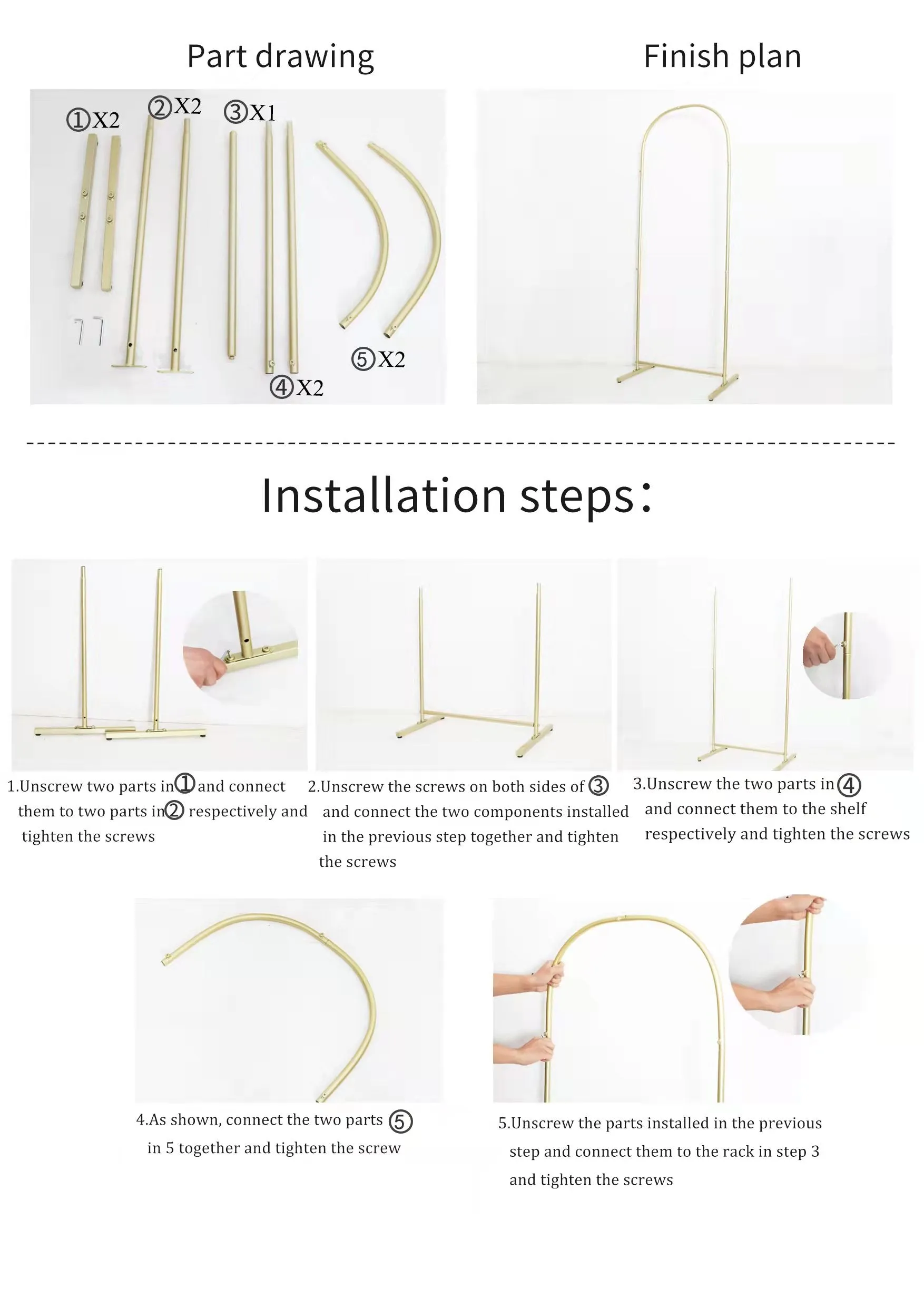 Trio Arch Backdrop Frame Party Stands 3pc/set - Gold