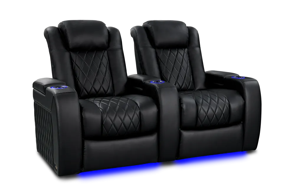 Valencia Tuscany Heat & Massage Leather Home Theater Seating Row of 2, Midnight Black
