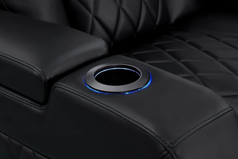 Valencia Tuscany Heat & Massage Leather Home Theater Seating Row of 2, Midnight Black