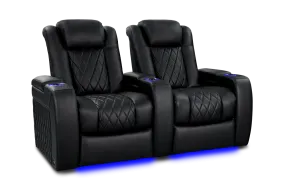 Valencia Tuscany Heat & Massage Leather Home Theater Seating Row of 2, Midnight Black