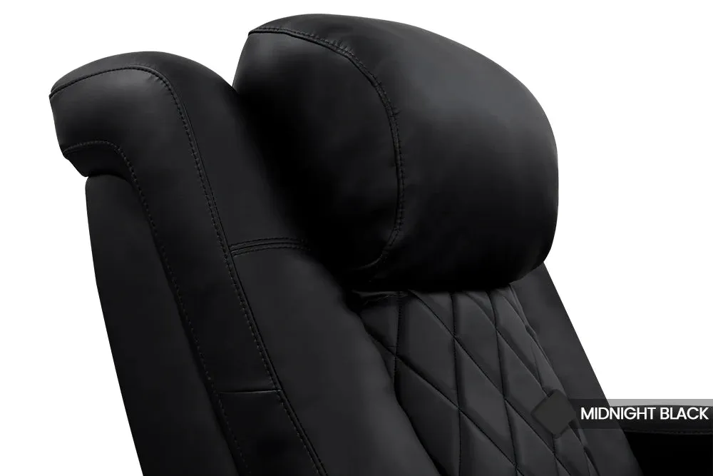 Valencia Tuscany Heat & Massage Leather Home Theater Seating Row of 5 Loveseat Left, Midnight Black