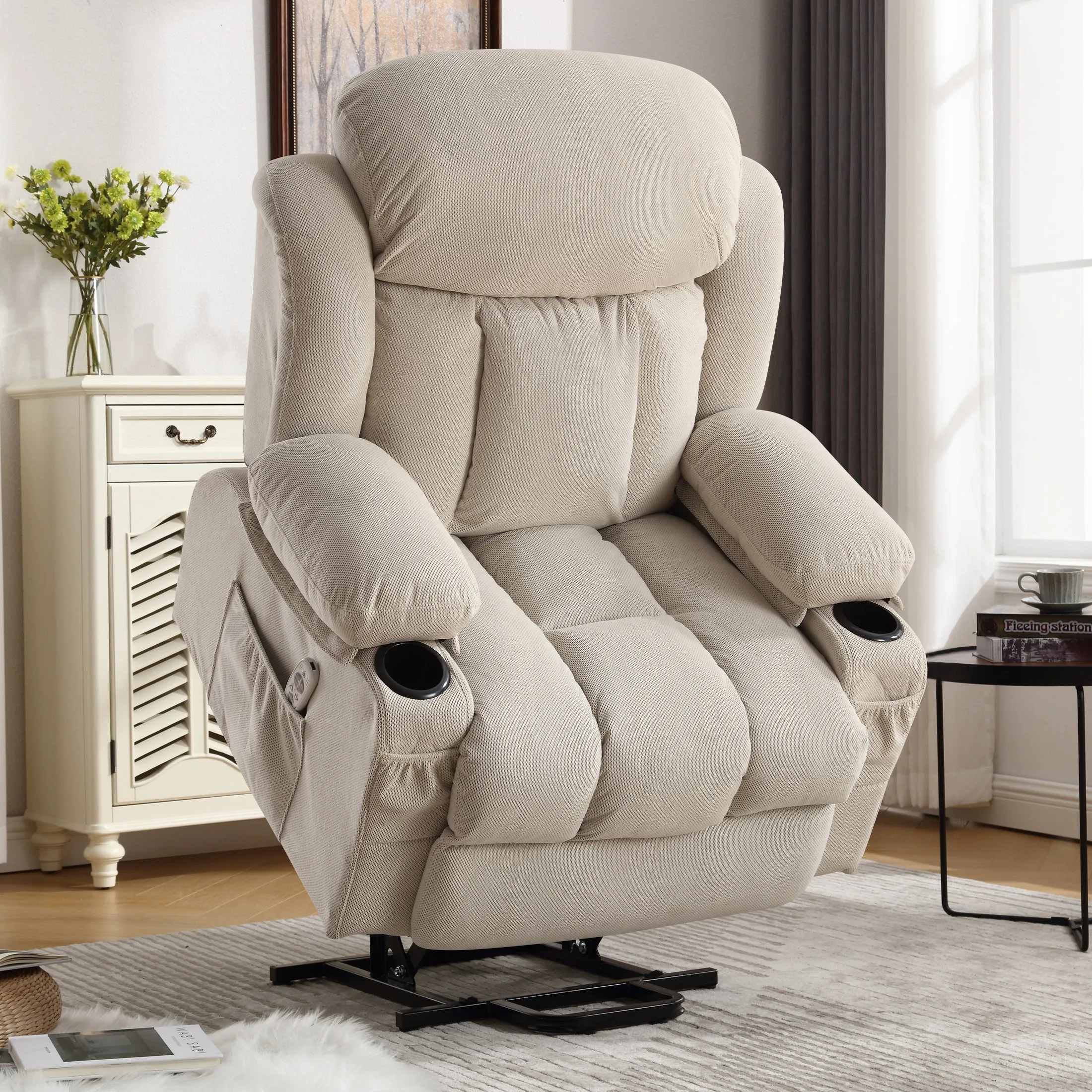 Vanbow II Power Lift Recliner Chair with Heat and Massage with USB - Beige