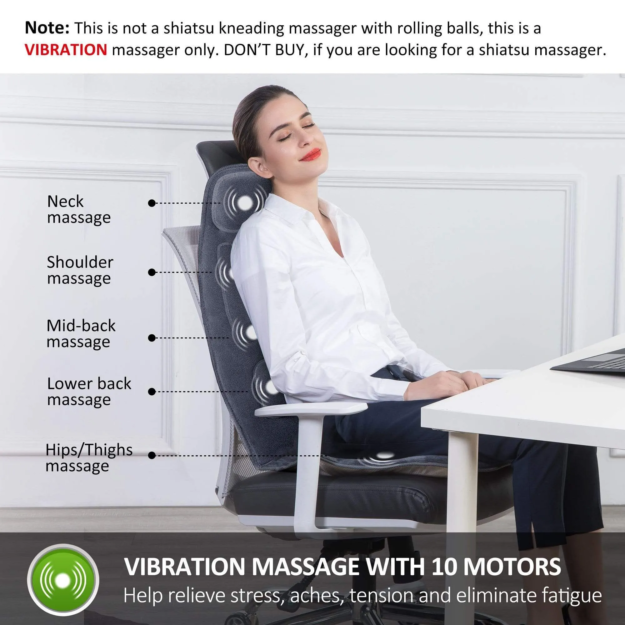 Vibration Back Massage Seat Cushion with Heat & Memory Foam Support Pad -126
