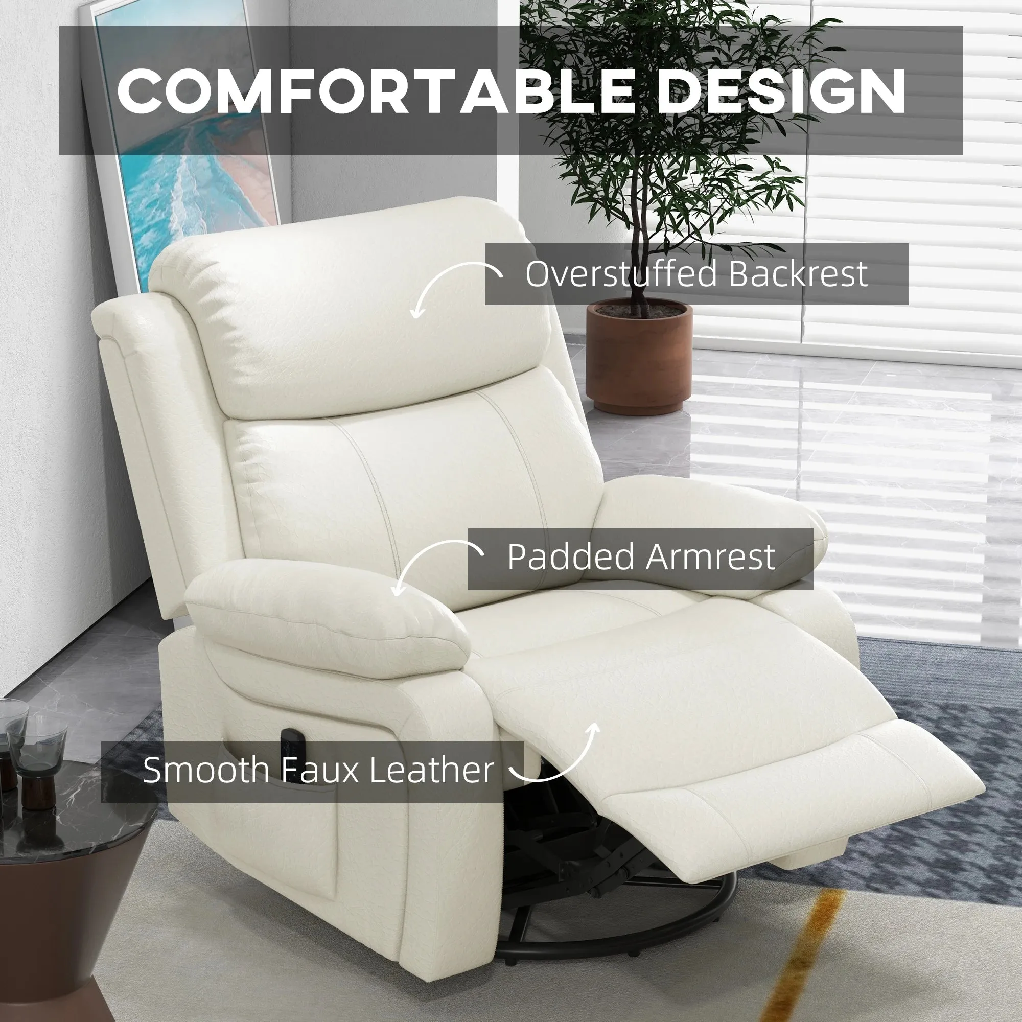 Vibration Massage Reclining Swivel Chair in Faux Leather - Available in 3 Colours