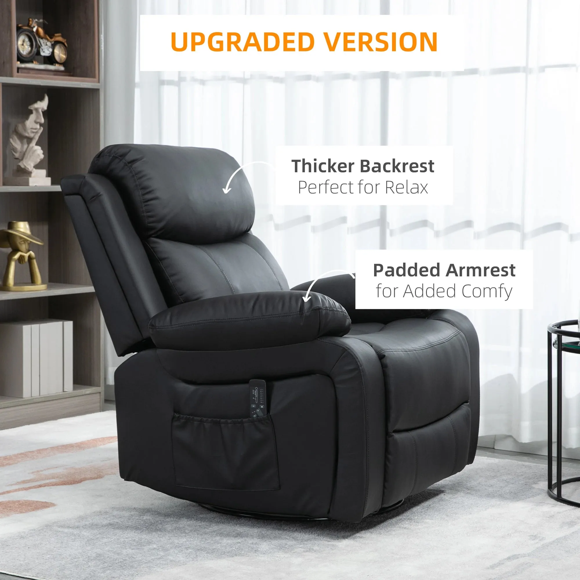 Vibration Massage Reclining Swivel Chair in Faux Leather - Available in 3 Colours