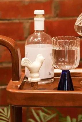 White Blue Drunker Rooster Wine Stoppers (Set of 2)