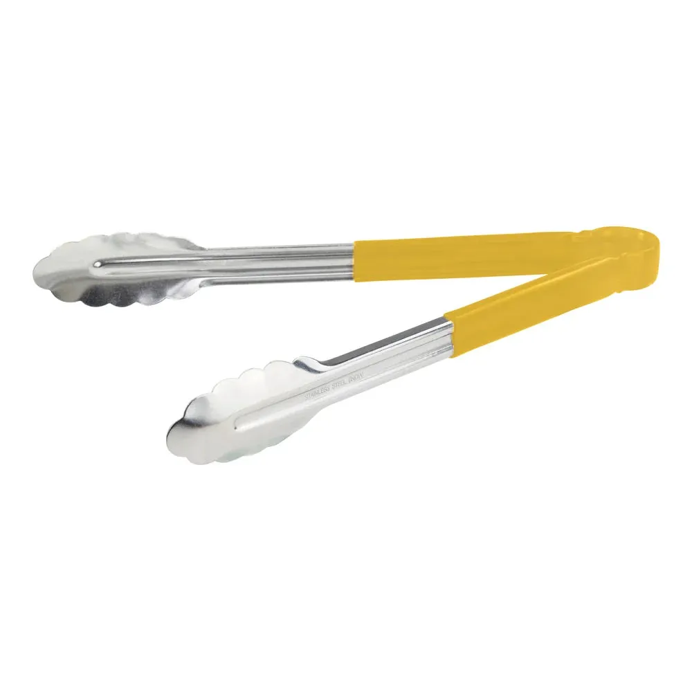 Winco UT-12HP-Y 12" Stainless Steel Utility Tong, PP Handle, Yellow