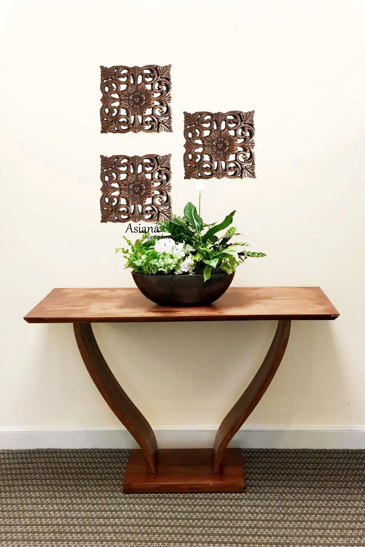 Wood Carved Wall Plaque. Rustic Wood Wall Decor. Hand Carved Wall Hangings. Decorative Wood Panels. Brown Finish Size 9.5" Square