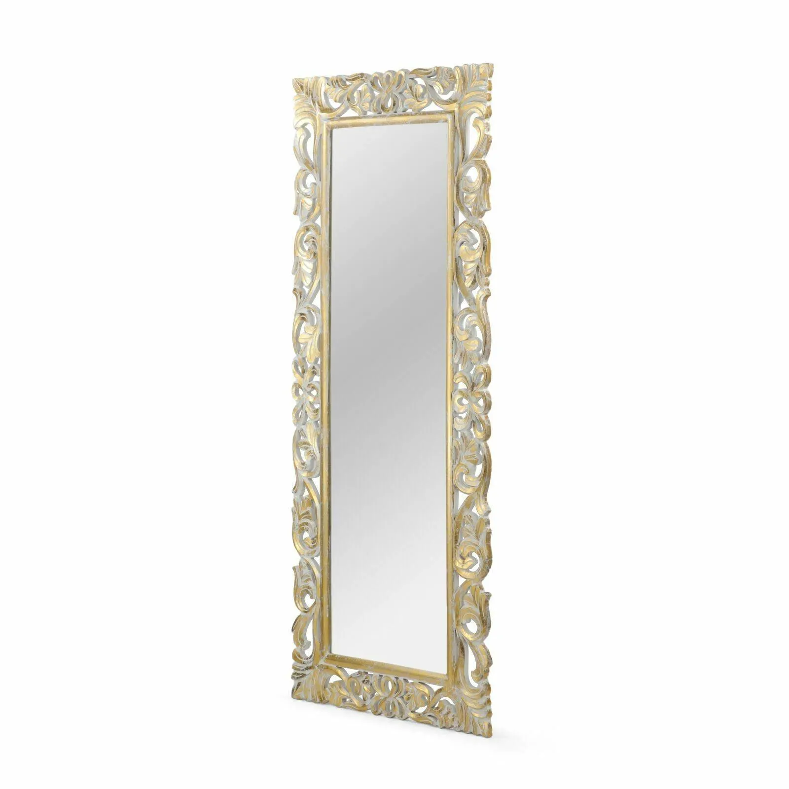 Wooden Twist Traditional Floral Design Mango Wood Hand Carved Decorative Wall Standing Frame ( Without Mirror )