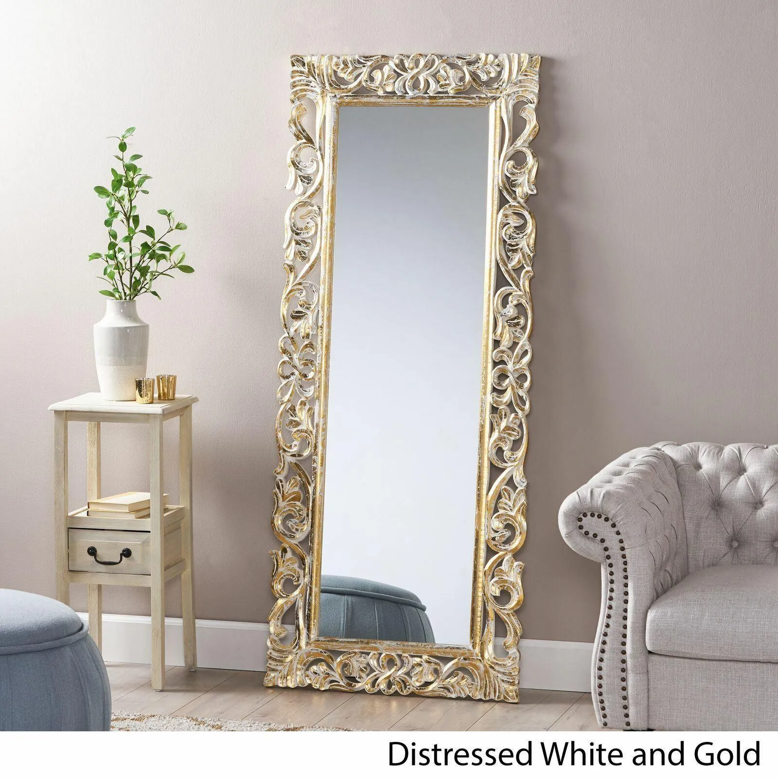 Wooden Twist Traditional Floral Design Mango Wood Hand Carved Decorative Wall Standing Frame ( Without Mirror )