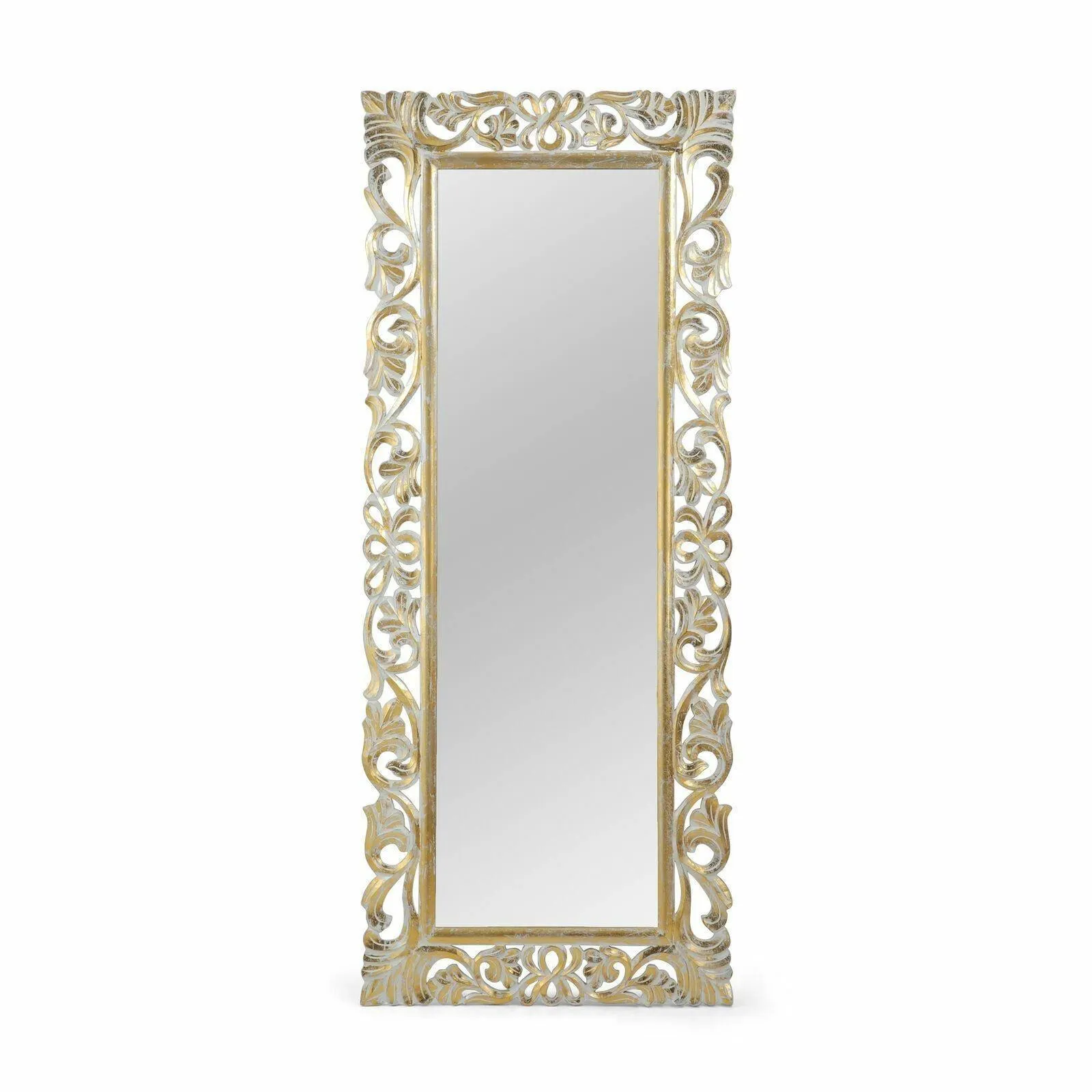 Wooden Twist Traditional Floral Design Mango Wood Hand Carved Decorative Wall Standing Frame ( Without Mirror )